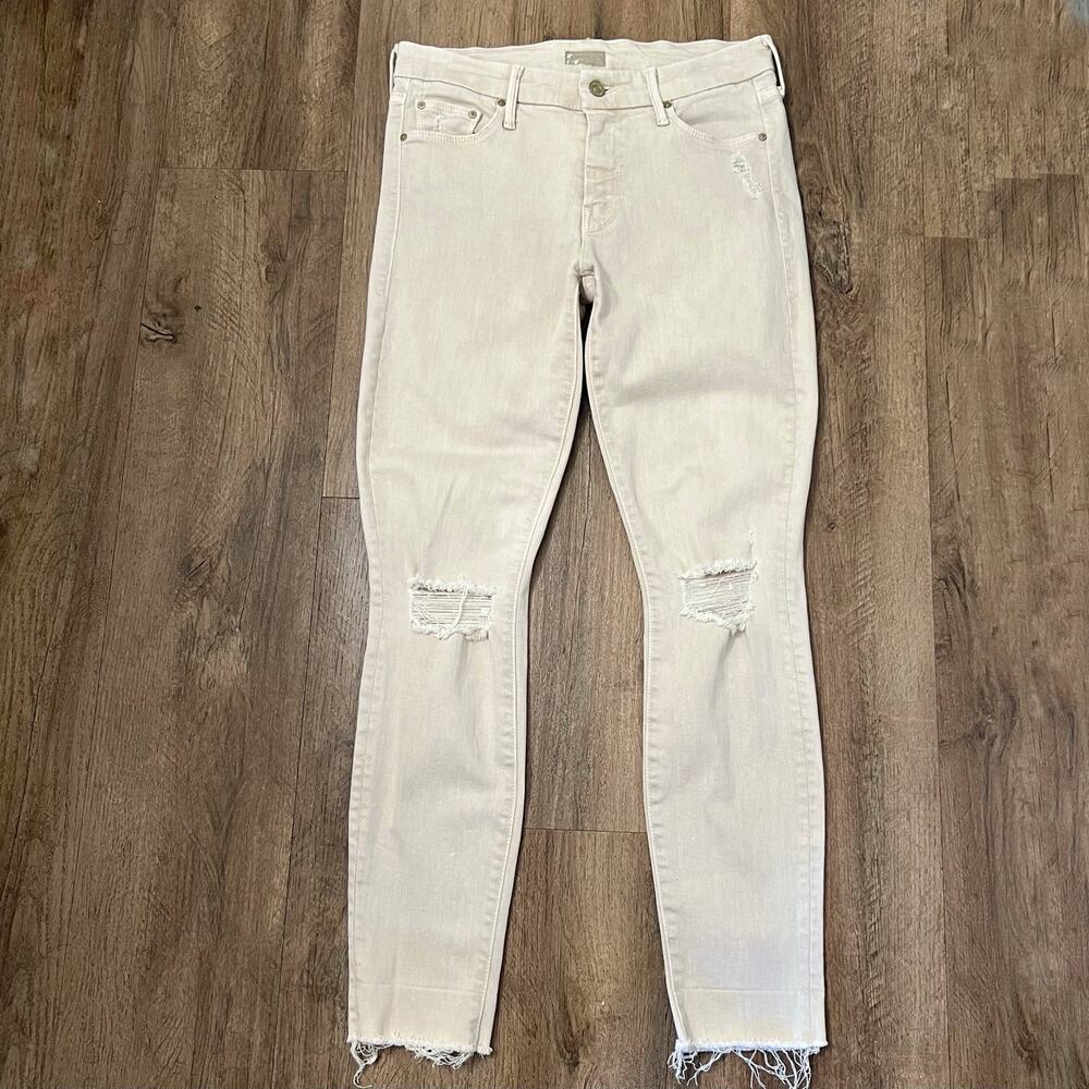 Mother Women's Khaki Looker Ankle Fray‎ Skinny Jeans Size 27